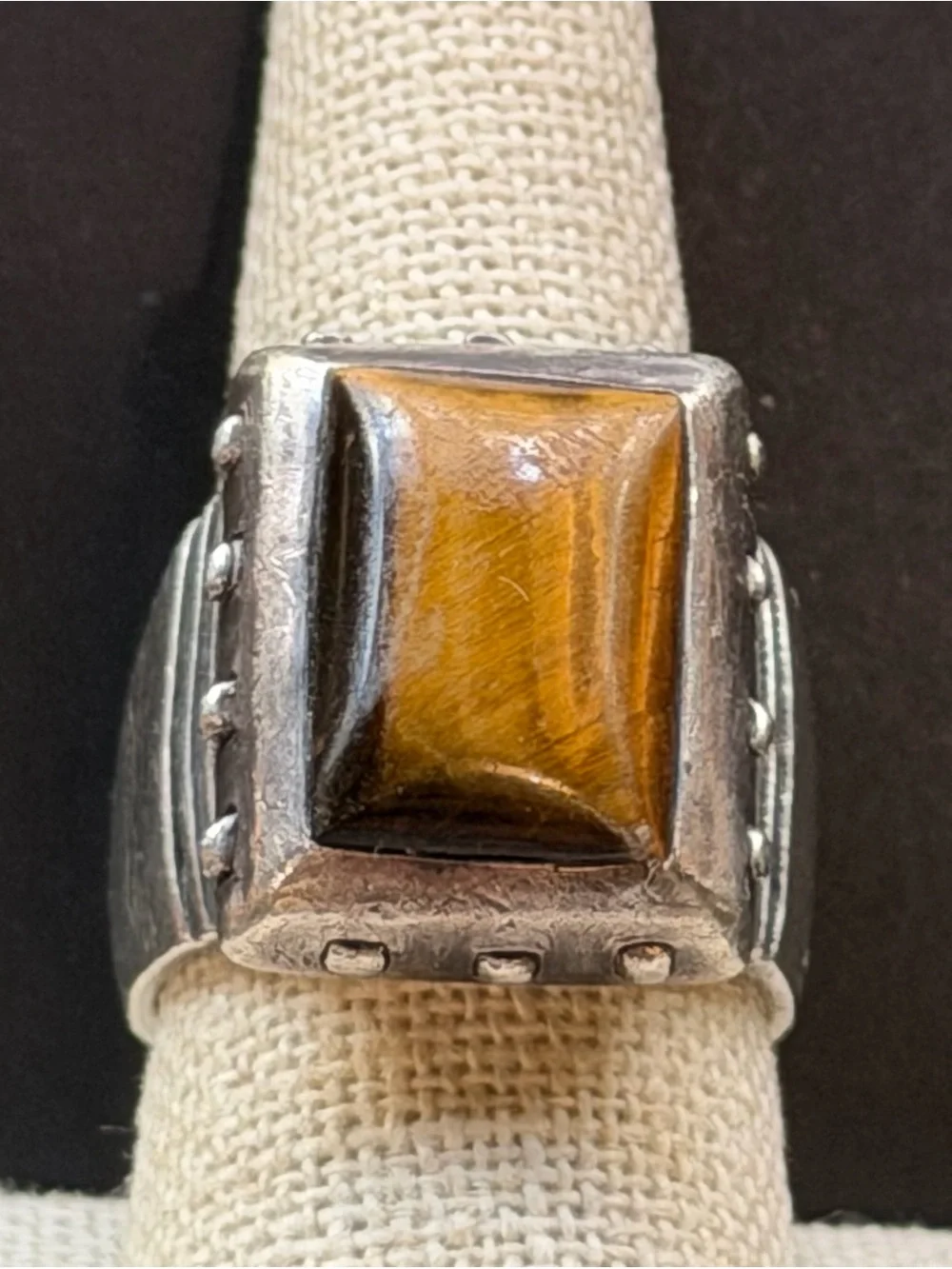 Vintage Lisa Jenks Eros Tiger's Eye Sterling Silver Modernist Ring 9.5